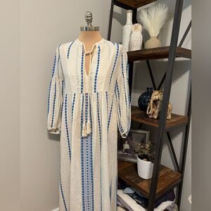 Pearl & Caviar MED White Blue Cotton Maxi Dress S18P1041